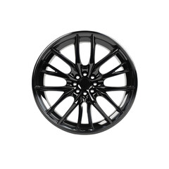 This polished black car wheel showcases a modern, stylish design with intricate detailing suitable for enhancing vehicle aesthetics.