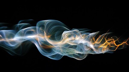 Swirling abstract smoke like forms depicted against the black background