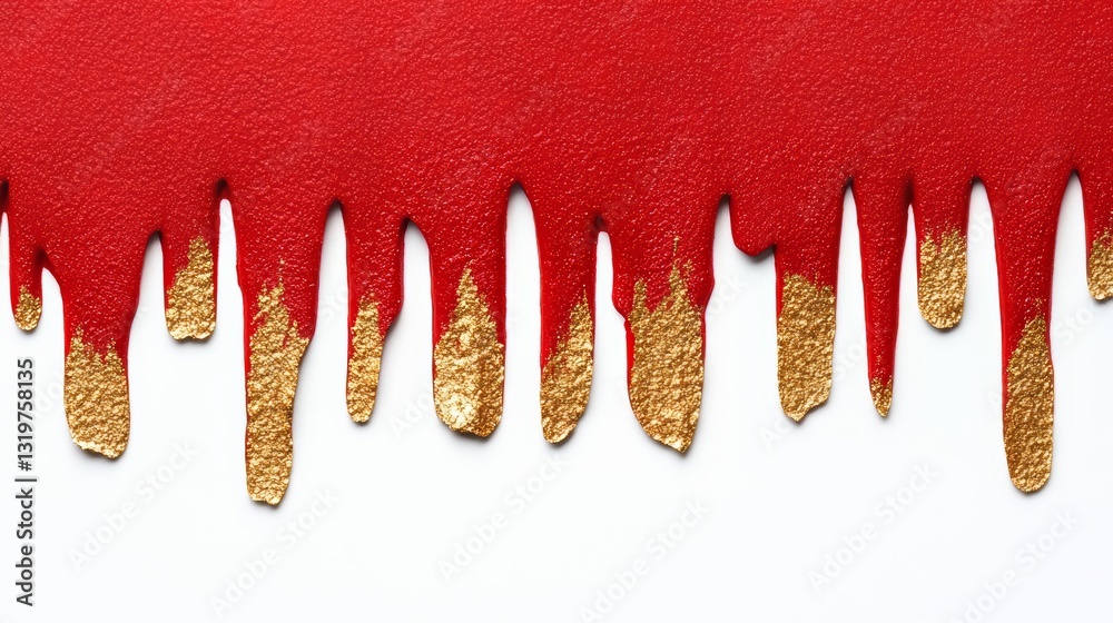 Aufkleber red and gold paint drips down a wall, creating a beautiful and eye-catching effect. the gold paint i