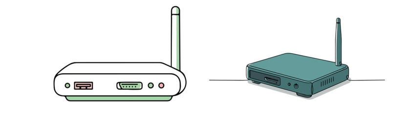 Fototapeta premium Modem Office vectors, This is a vector illustration of a WiFi router icon, designed with a modern and clean style. The graphic represents a typical router used for wireless internet connectivity.