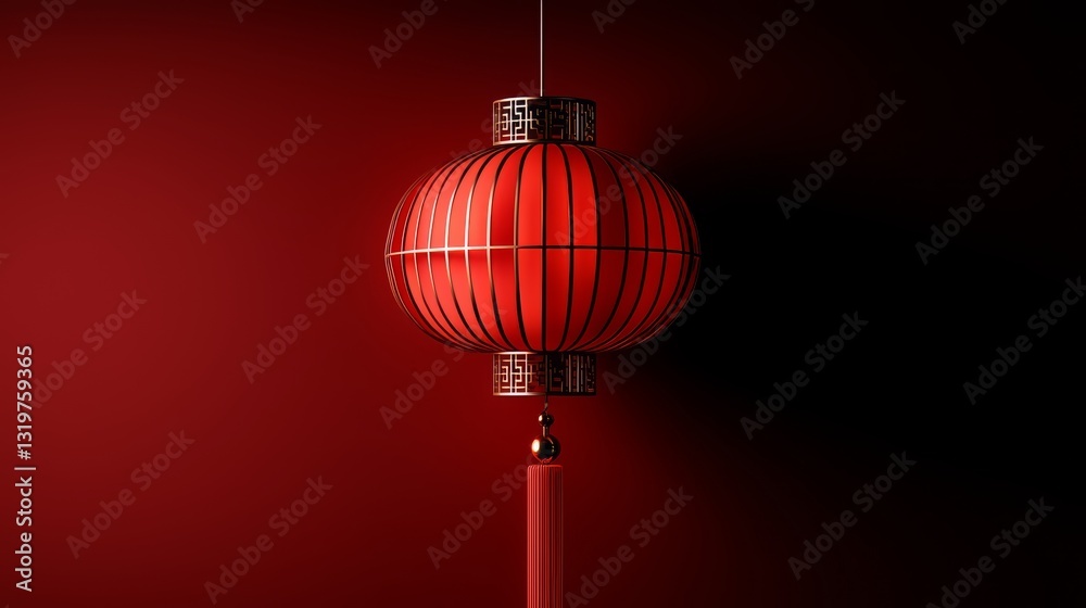 Aufkleber red lantern hanging from a string. the lantern is red and has a gold tassel