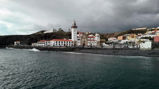 Explore the beauty of Candelaria city, Tenerife from above, featuring stunning coastal views and historic architecture