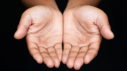 Open hands gesture on black background