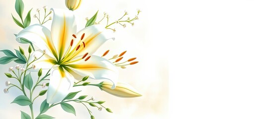 Elegant White Lily Flower Blossom Spring Floral Background