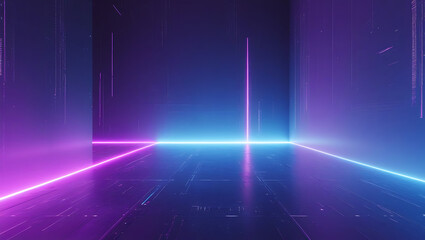 Futuristic neon glowing room with pink and blue light reflections