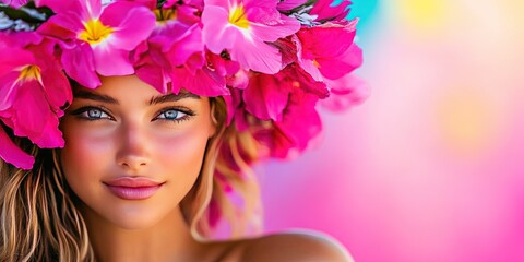 Naklejka premium Modern Hawaiian islander woman wearing native floral beach fashion