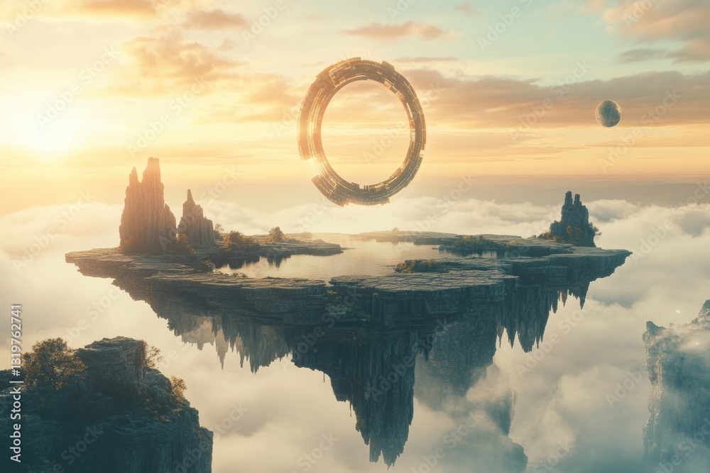 Aufkleber floating islands connected by portals illustrate gateways to diverse virtual worlds in an expansive 