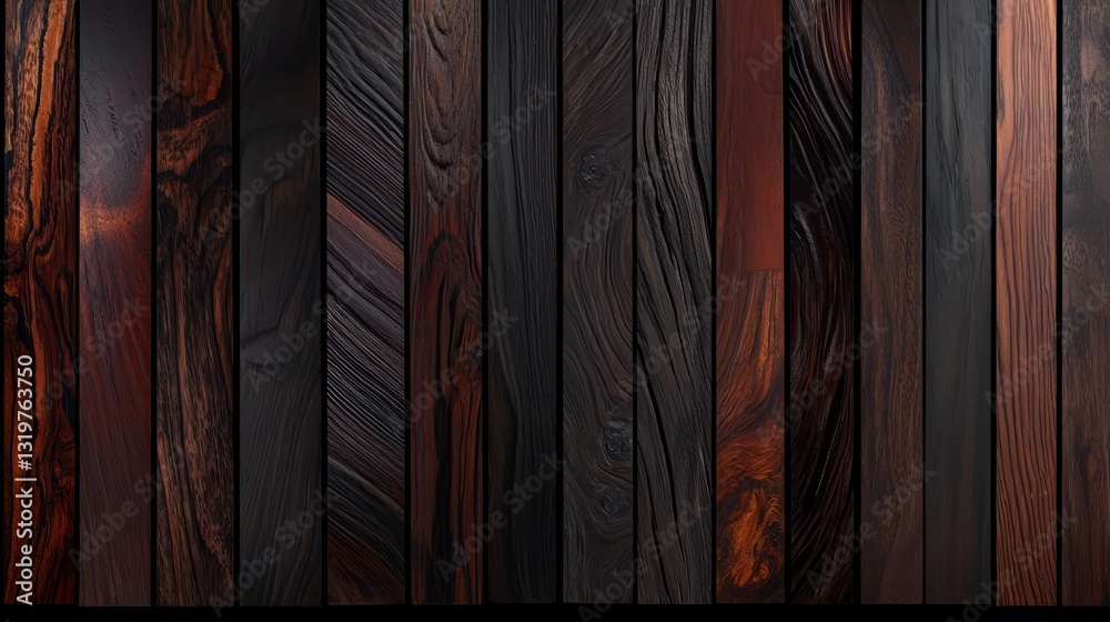 Leinwandbilder row of wooden planks with a dark brown color. the planks are arranged in a row and are of different 