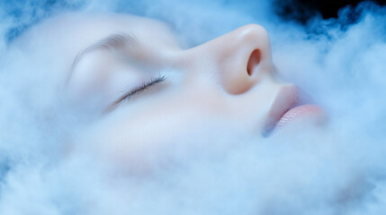 Fototapeta premium Serene Face Surrounded by Ethereal Mist