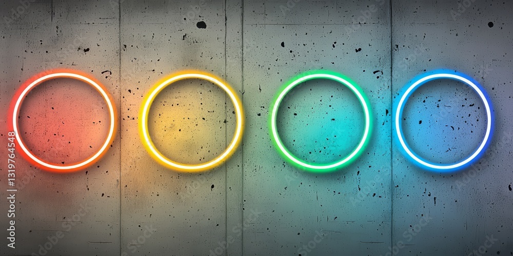 Fototapete series of neon colored circles are displayed on a wall. the circles are of different colors and size