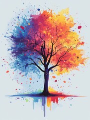 A colorful vector illustration of a tree with splashes, symbolizing the vibrant energy of spring