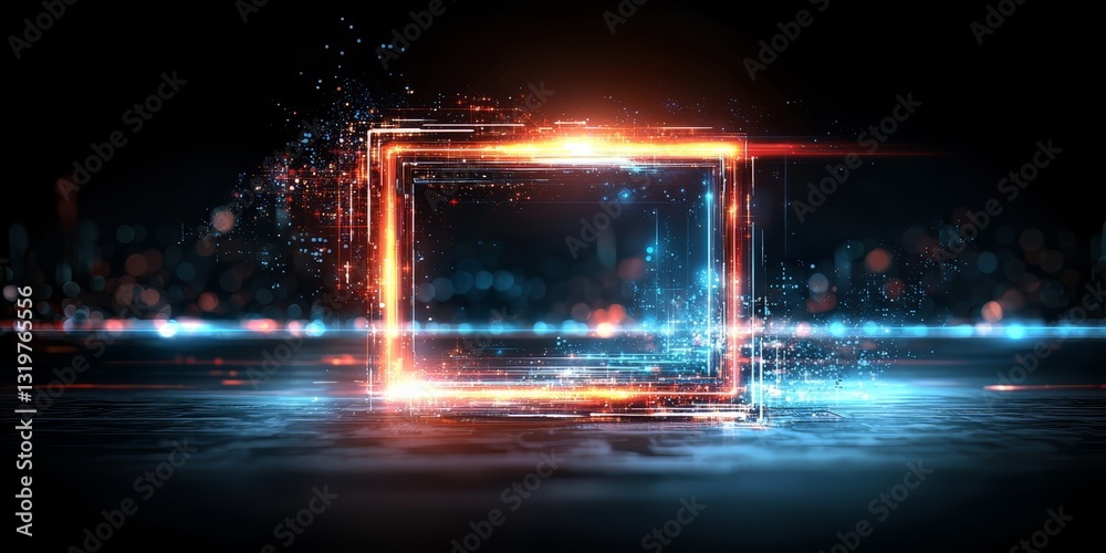 Aufkleber Square frame with a blue and red light inside. The frame is surrounded by a blurry background