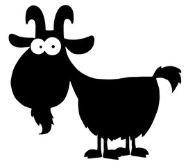 Goat silhouette with large eyes, horns, and beard for animal-themed designs.