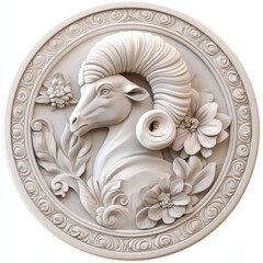 Capricorn symbol featuring a ram with decorative flowers