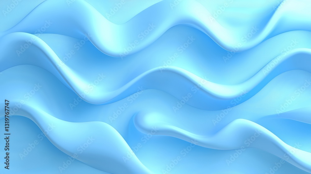 Poster The image is a blue wave with a smooth, flowing texture. The color is vibrant and the wave appears to be moving, giving the impression of motion