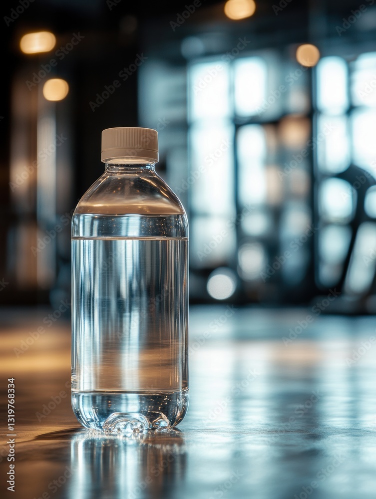 Aufkleber stylish minimalist water bottle in a gym setting with ample text space for branding and slogans
