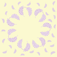 purple leaves garland with small leaves round flowers in circle card, banner, leaves illustration template