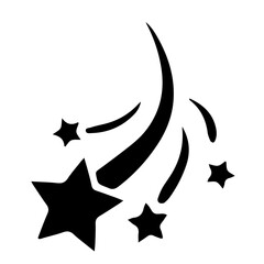 Black silhouette of falling stars and a comet, with one large star and three smaller stars, ideal for night sky and celestial-themed decorations.

