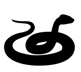Black silhouette of a coiled snake with an upright head and curved tail, symbolizing danger and venomous creatures.


