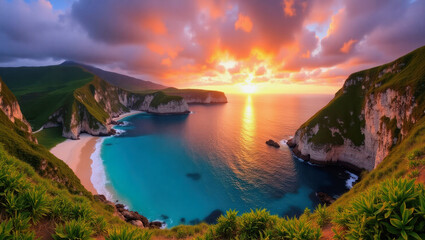 Fototapeta premium Stunning coastal view at sunset over the tranquil ocean