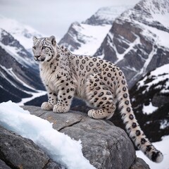 Obraz premium Snow Leopard in Mountain Landscape