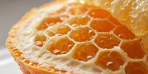 Honeycomb and fresh orange slice capture natural sweetness and vibrant color in a culinary setting