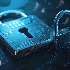 Cyber Security Concept with Padlock and Circuit Board