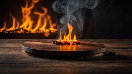 Fire and Smoke on a Wooden Table