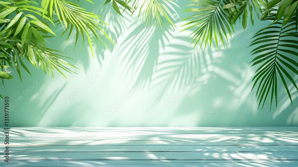Aufkleber wall with a green background and a large palm tree in the foreground. the palm tree is surrounded by
