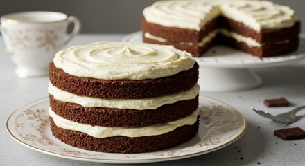 Decadent Chocolate Cake on Ceramic Plate