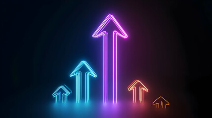 Neon Glowing Arrows Ascending on a Dark Background Symbolizing Growth Progress and Success in Business with a Futuristic Vibe