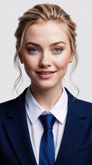 Woman in Business Attire with a Bun Hairstyle