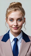 Woman in Business Attire with a Bun Hairstyle