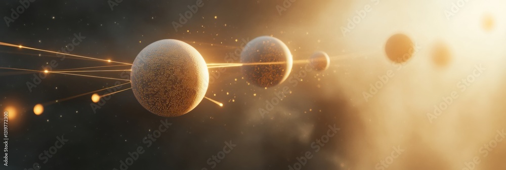 Poster Journey through virtual realms with interconnected spheres representing unique worlds