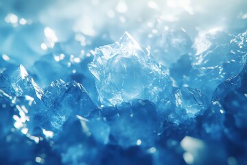 Obraz premium Sparkling Blue Ice Crystals with Light Reflections and Translucent Texture