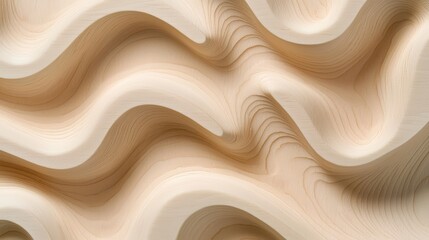 Fototapeta premium Wooden surface with a wave-like pattern. The wood grain is visible, and the pattern appears to be carved into the surface. Scene is one of natural beauty and craftsmanship