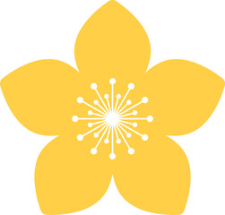 Set of simple flower icon illustration. Apple, cherry, plum, apricot, pear or peach blossoms. Kids cute decor. Hippy groovy daisy flowers set. Retro vintage style, hand drawn decorative elements.