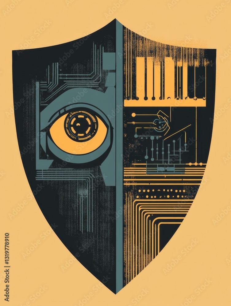 Aufkleber cybernetic shield design with robotic eye embodies ai in cybersecurity for modern digital protection