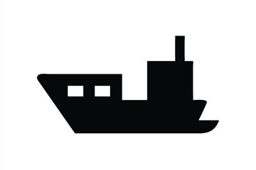 This vector illustration features a bold silhouette of a cargo ship