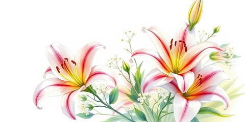 Fototapeta premium Elegant Pink and White Lilies Floral Bouquet Spring Flowers Nature
