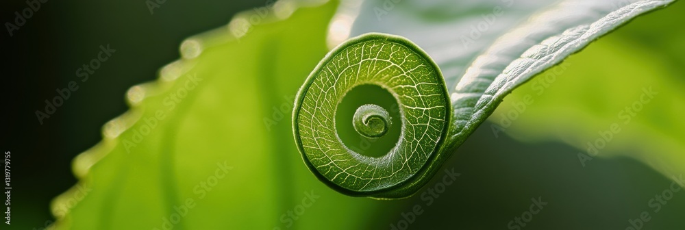 Poster minimalist tea leaf spiraling softly in gentle light showcases golden ratio composition and creates 