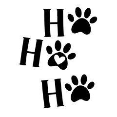 animals and Christmas with the phrase "Ho ho ho" and three paw prints, each "O" represented as paw prints, with a heart in the center of the middle paw print, symbolizing festive joy and Christmas spi © OS