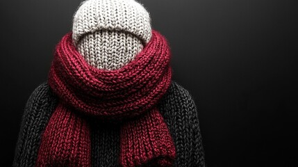 A knitted hat and scarf on a black background