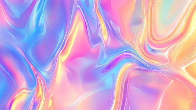 Vibrant holographic abstract pastel colors backdrop featuring iridescent gradient neon hues, foil effect, and psychedelic rainbow graphic, evoking and nostalgic trends. Opalescent Hues. Illustration