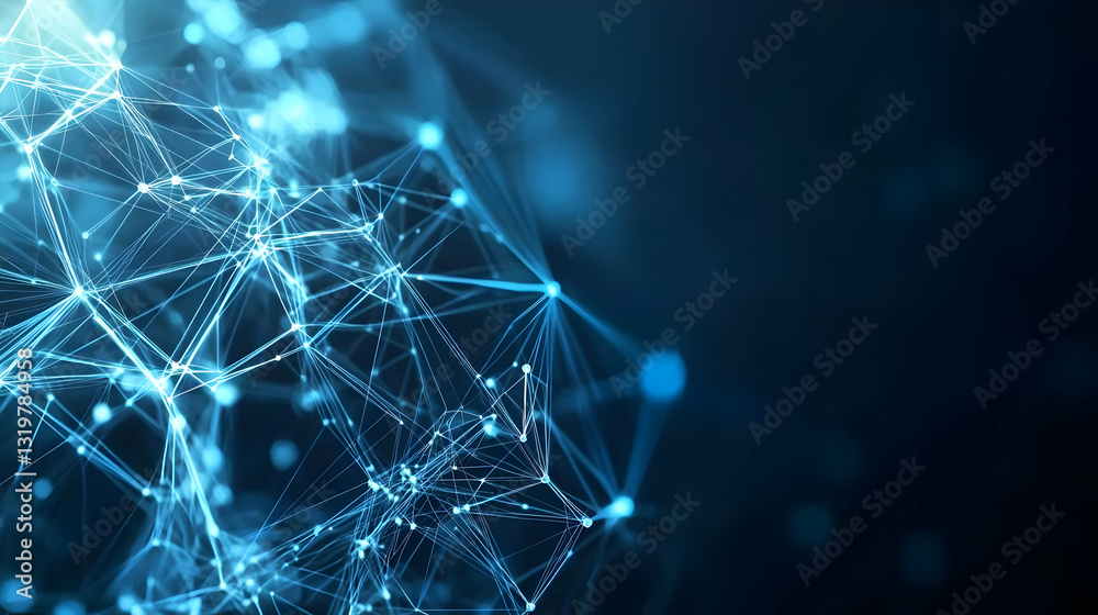 Wall mural abstract blue network connection of dots and lines over dark background representing technology