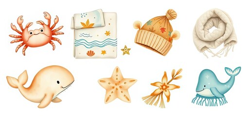 Cute Ocean Winter Animals Starfish Hat Scarf Bedding
