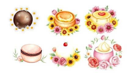 Watercolor Cakes Macarons Flowers Sweet Treats Floral Design Bakery Dessert