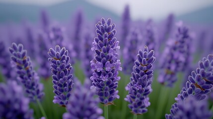 Obraz premium A field of lavender flowers with mountains in the background