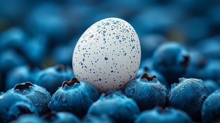 Obraz premium A white egg sitting on top of a pile of blueberries