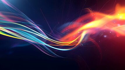 Obraz premium Vibrant Abstract Light Trails Flowing Across Dark Background With Colorful Glowing Effect and Dynamic Swirling Motion in Digital Art Style